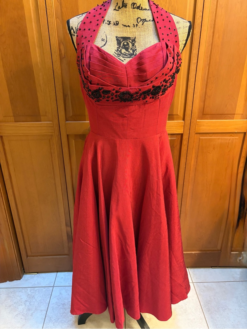 Trashy Diva Lena Dress in Red with  Black Bead Embellishment